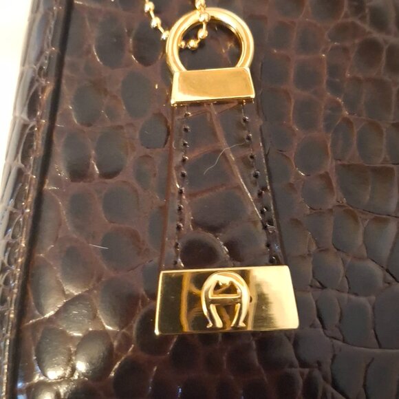 Etienne Aigner Brown Croc Embossed LEATHER Shoulder bag LN! - Picture 5 of 7